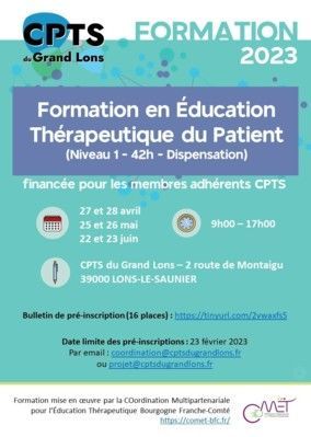 Formation Éducation Thérapeutique du Patient : il reste quelques places !! 